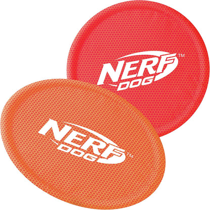 Nerf Dog Nylon Flyer Dog Toy, Flying Disc, Lightweight, Durable and Water Resistant, Great for Beach and Pool, 9 inch diameter, for Medium/Large Breeds, Single Unit, Red