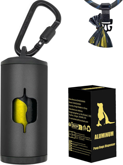 Metal Dog Poop Bag Holder 2-Pack w/Leash Clip|Durable Scratch-Resistant Aluminum|30 Bags+6 Accessories（Black）