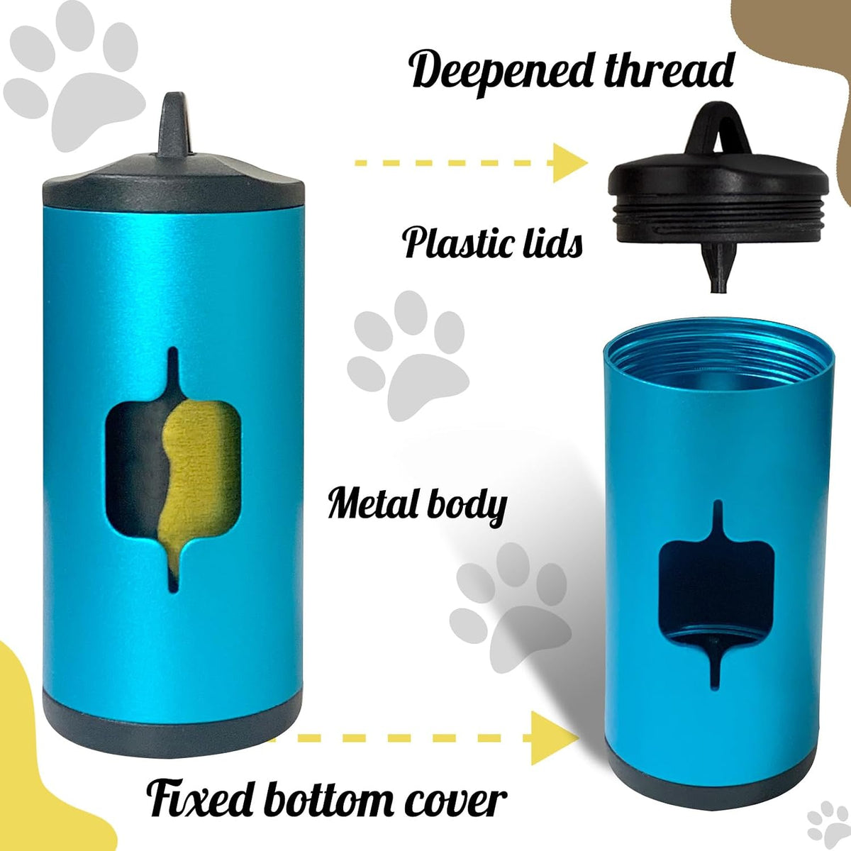 Metal Dog Poop Bag Holder 2-Pack w/Leash Clip|Durable Scratch-Resistant Aluminum|30 Bags+6 Accessories（Black）