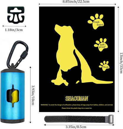 Metal Dog Poop Bag Holder 2-Pack w/Leash Clip|Durable Scratch-Resistant Aluminum|30 Bags+6 Accessories（Black）