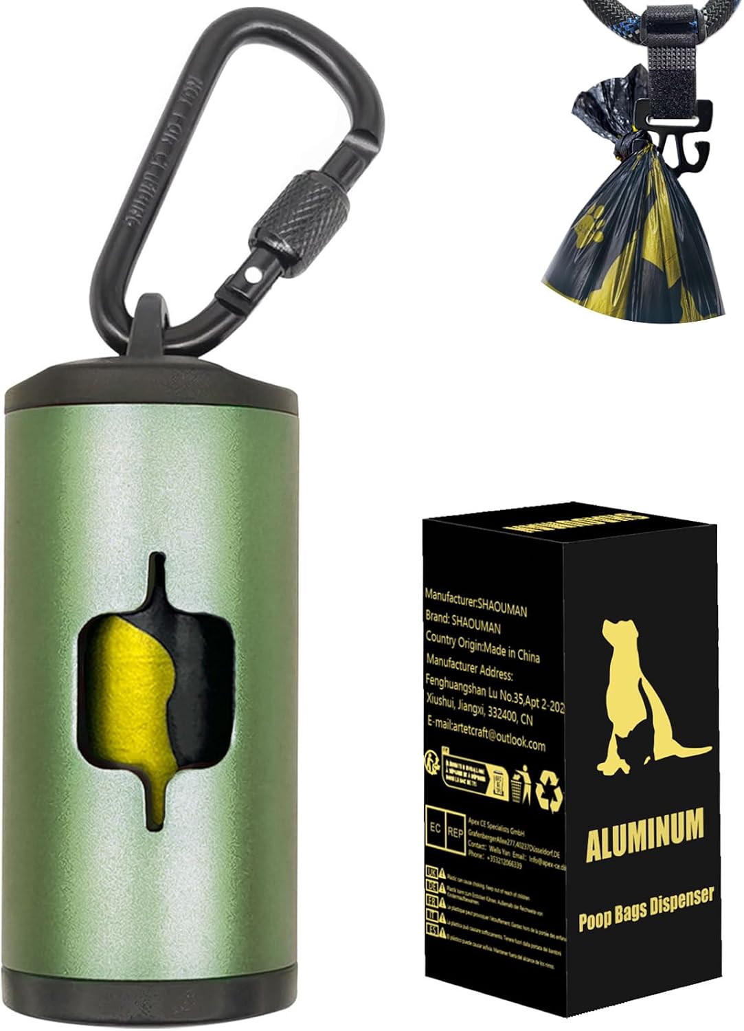 Metal Dog Poop Bag Holder 2-Pack w/Leash Clip|Durable Scratch-Resistant Aluminum|30 Bags+6 Accessories（Black）