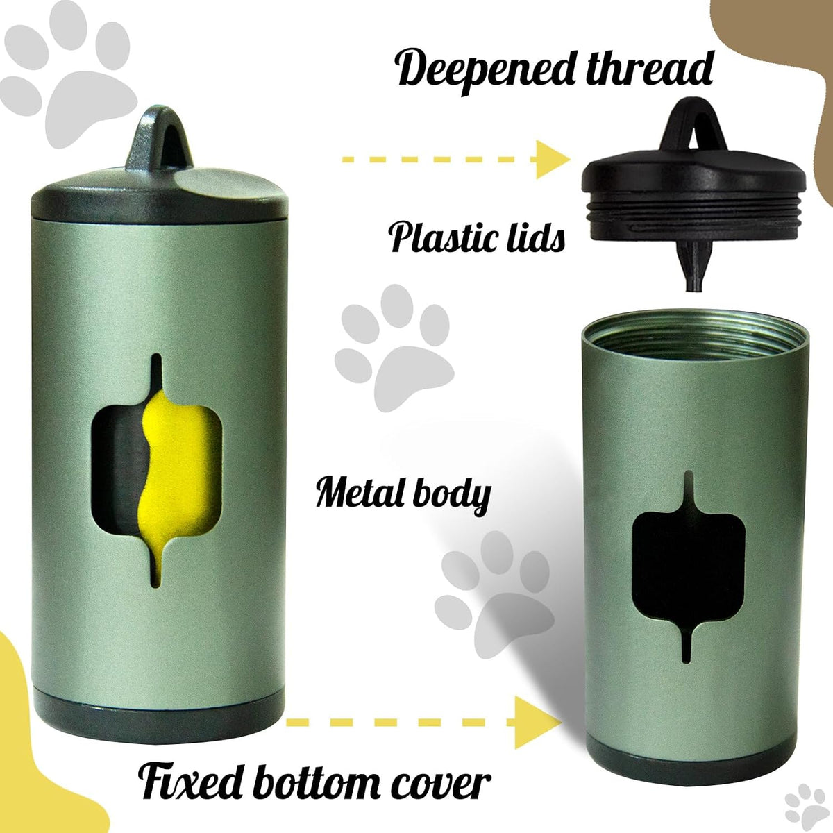 Metal Dog Poop Bag Holder 2-Pack w/Leash Clip|Durable Scratch-Resistant Aluminum|30 Bags+6 Accessories（Black）