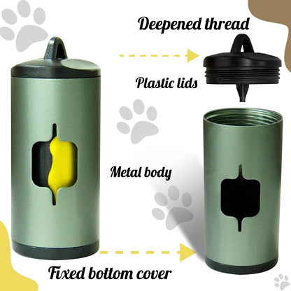 Metal Dog Poop Bag Holder 2-Pack w/Leash Clip|Durable Scratch-Resistant Aluminum|30 Bags+6 Accessories（Black）