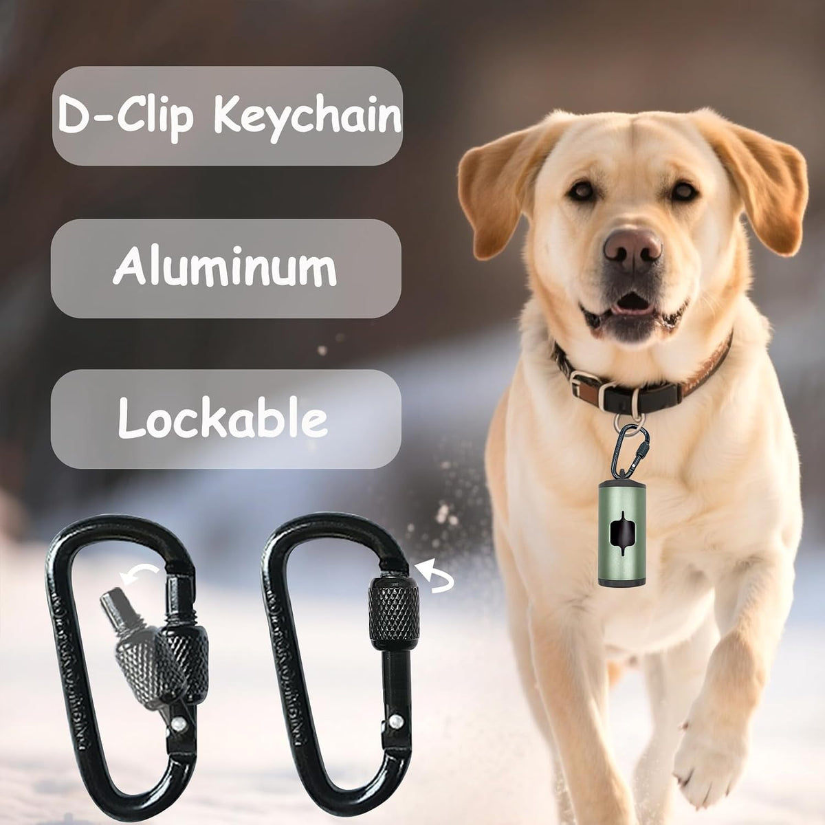 Metal Dog Poop Bag Holder 2-Pack w/Leash Clip|Durable Scratch-Resistant Aluminum|30 Bags+6 Accessories（Black）
