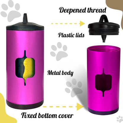 Metal Dog Poop Bag Holder 2-Pack w/Leash Clip|Durable Scratch-Resistant Aluminum|30 Bags+6 Accessories（Black）