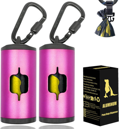 Metal Dog Poop Bag Holder 2-Pack w/Leash Clip|Durable Scratch-Resistant Aluminum|30 Bags+6 Accessories（Black）
