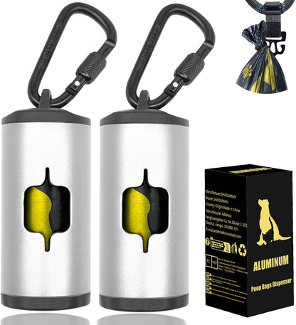 Metal Dog Poop Bag Holder 2-Pack w/Leash Clip|Durable Scratch-Resistant Aluminum|30 Bags+6 Accessories（Black）