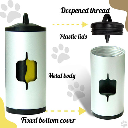 Metal Dog Poop Bag Holder 2-Pack w/Leash Clip|Durable Scratch-Resistant Aluminum|30 Bags+6 Accessories（Black）
