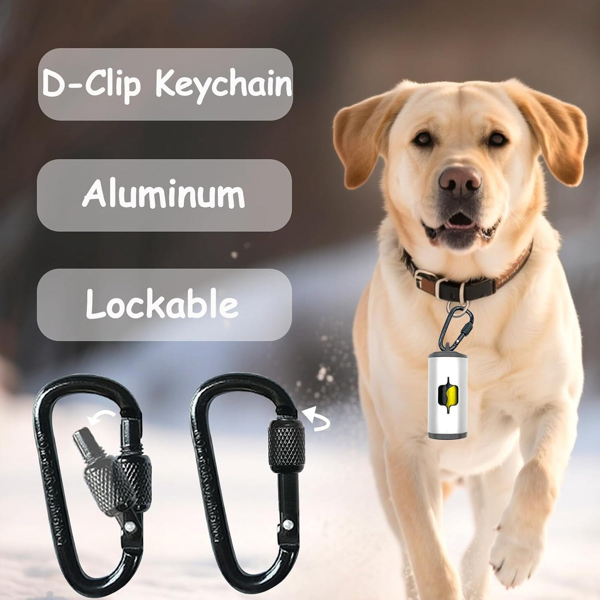 Metal Dog Poop Bag Holder 2-Pack w/Leash Clip|Durable Scratch-Resistant Aluminum|30 Bags+6 Accessories（Black）