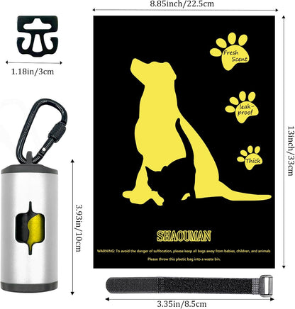 Metal Dog Poop Bag Holder 2-Pack w/Leash Clip|Durable Scratch-Resistant Aluminum|30 Bags+6 Accessories（Black）