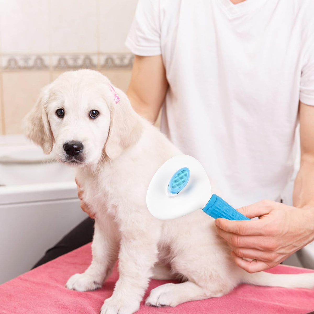 Self Cleaning Slicker Brush, Dog Cat Bunny Pet Grooming Shedding Brush - Easy to Remove Loose Undercoat, Pet Massaging Tool Suitable for Pets with Long or Short Hair