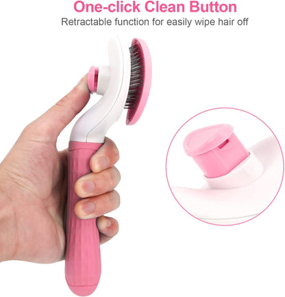 Self Cleaning Slicker Brush, Dog Cat Bunny Pet Grooming Shedding Brush - Easy to Remove Loose Undercoat, Pet Massaging Tool Suitable for Pets with Long or Short Hair