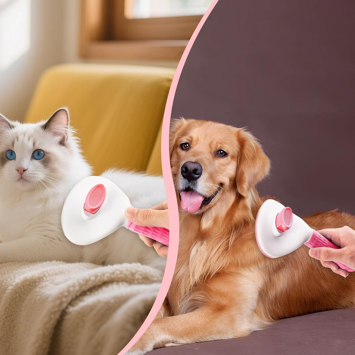 Self Cleaning Slicker Brush, Dog Cat Bunny Pet Grooming Shedding Brush - Easy to Remove Loose Undercoat, Pet Massaging Tool Suitable for Pets with Long or Short Hair