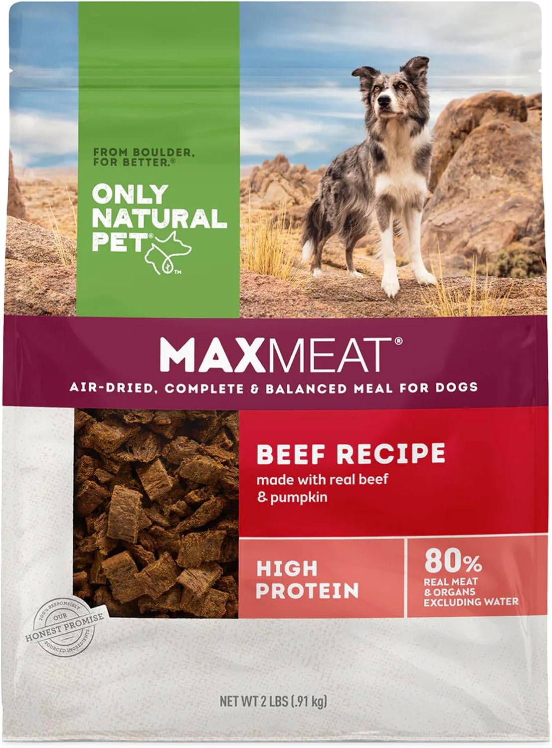 MaxMeat Holistic Air Dried Dry Dog Food - All Natural, High Protein, Grain Free - Made with Real Meat - Beef with Pumpkin & Parsley 2 lb
