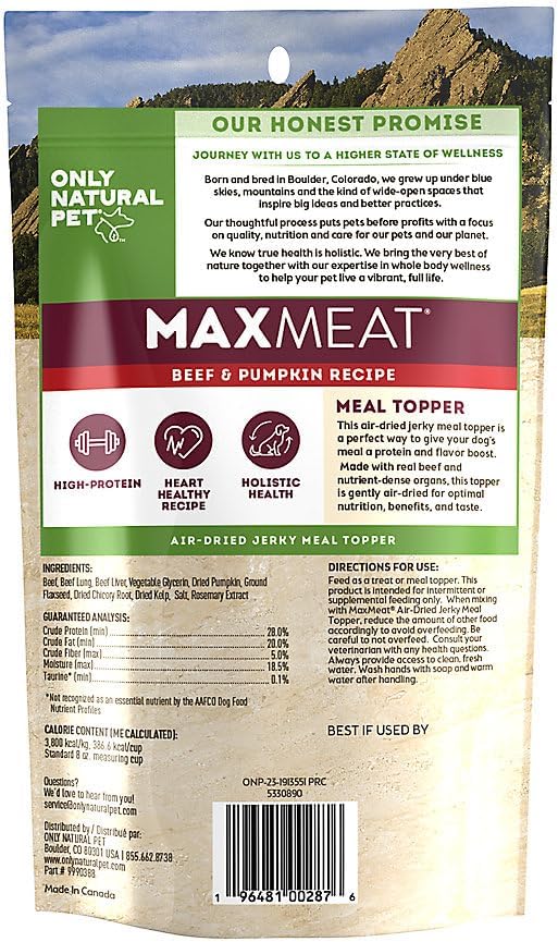 MaxMeat Holistic Air Dried Dry Dog Food - All Natural, High Protein, Grain Free - Made with Real Meat - Beef with Pumpkin & Parsley 2 lb