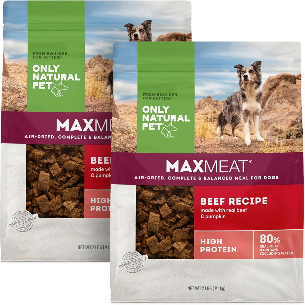MaxMeat Holistic Air Dried Dry Dog Food - All Natural, High Protein, Grain Free - Made with Real Meat - Beef with Pumpkin & Parsley 2 lb