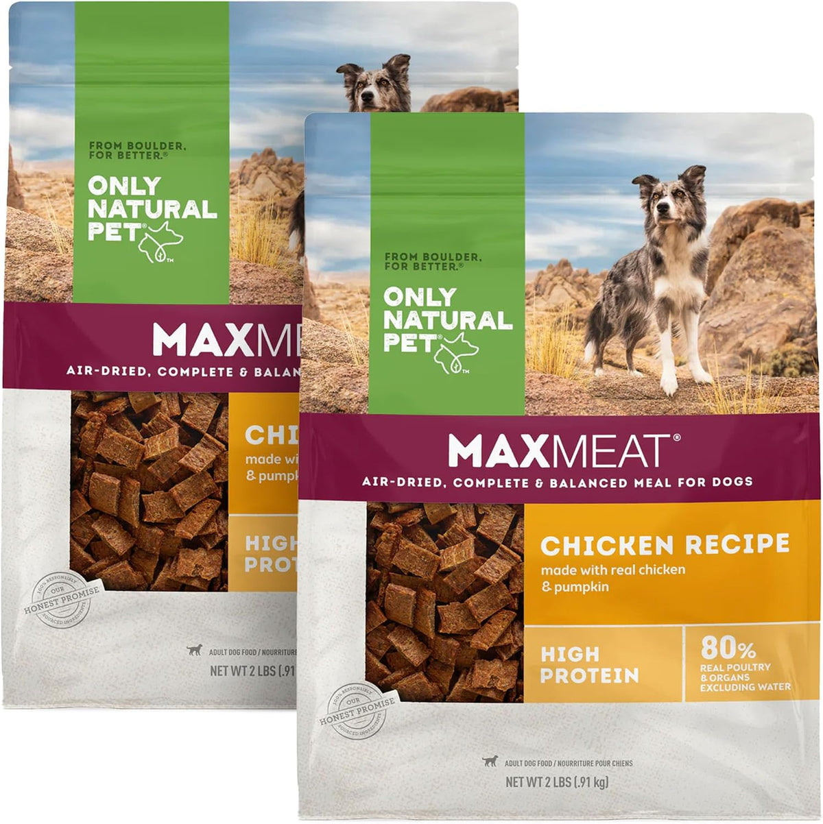 MaxMeat Holistic Air Dried Dry Dog Food - All Natural, High Protein, Grain Free - Made with Real Meat - Beef with Pumpkin & Parsley 2 lb