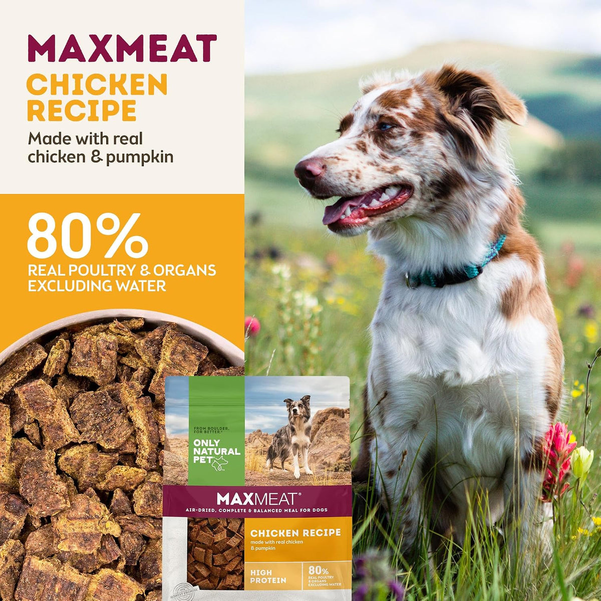 MaxMeat Holistic Air Dried Dry Dog Food - All Natural, High Protein, Grain Free - Made with Real Meat - Beef with Pumpkin & Parsley 2 lb
