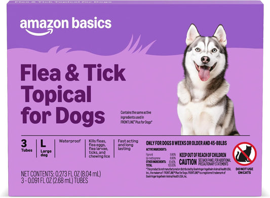Flea and Tick Topical Treatment and Prevention for Large Dogs (45-88 lbs), Fast Acting and Long Lasting, Packaging May Vary