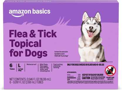 Flea and Tick Topical Treatment and Prevention for Large Dogs (45-88 lbs), Fast Acting and Long Lasting, Packaging May Vary