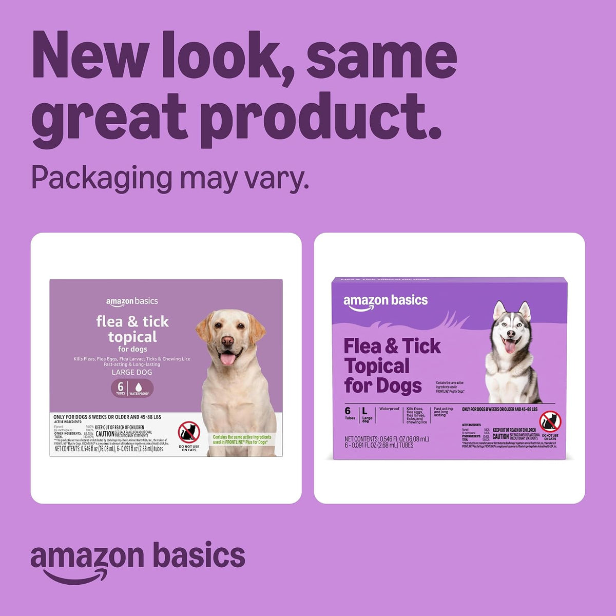 Flea and Tick Topical Treatment and Prevention for Large Dogs (45-88 lbs), Fast Acting and Long Lasting, Packaging May Vary