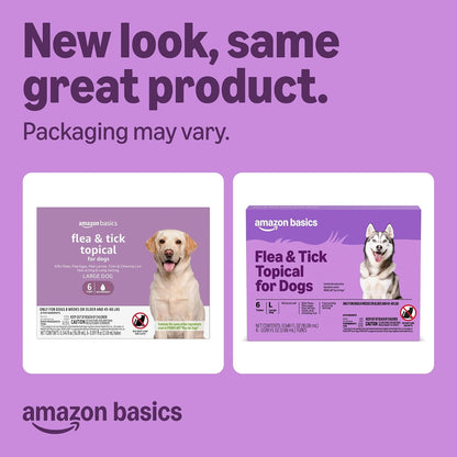 Flea and Tick Topical Treatment and Prevention for Large Dogs (45-88 lbs), Fast Acting and Long Lasting, Packaging May Vary