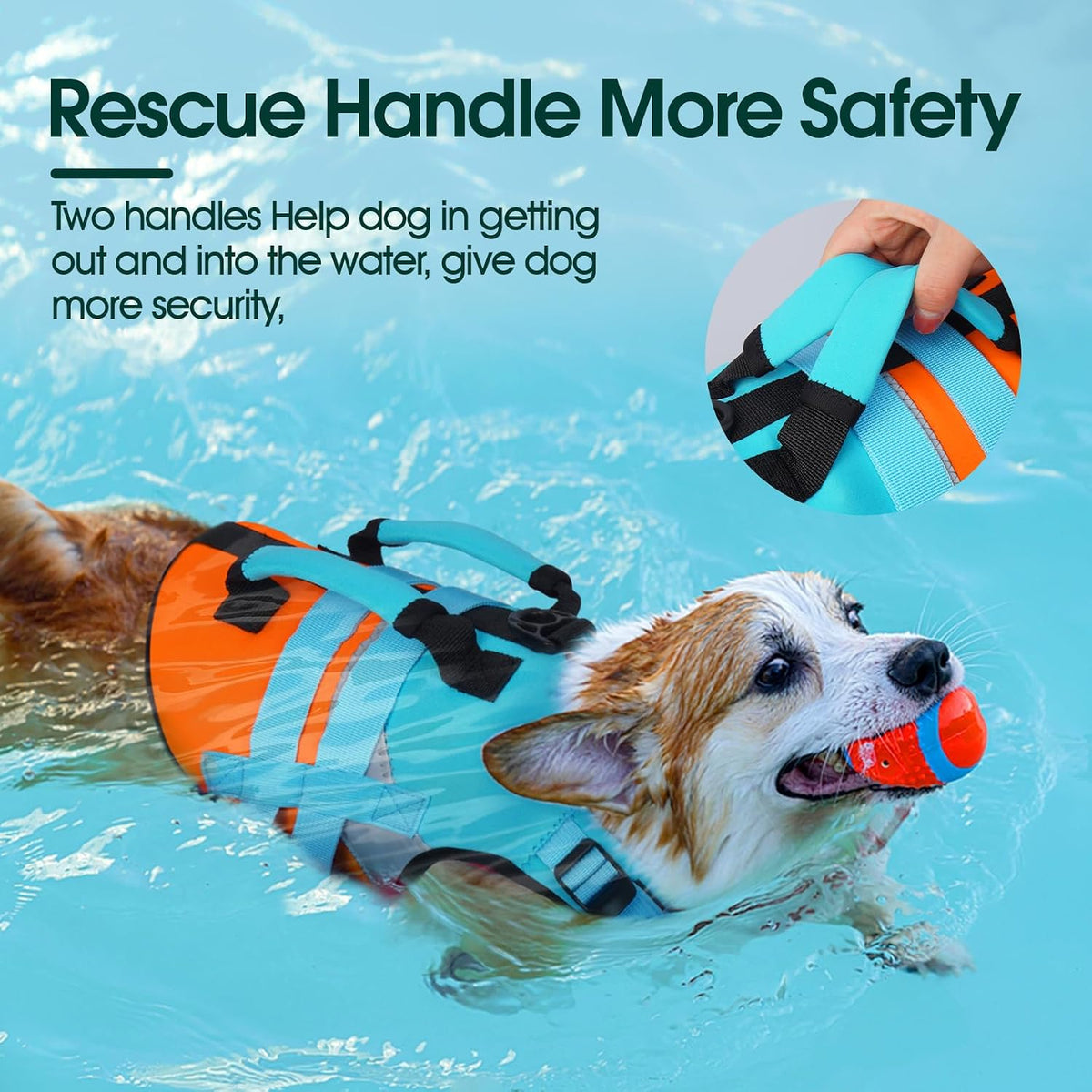 Dog Life Jacket with Rescue Handle, High Flotation Dogs Swim Vest with Reflective Strips,Adjustable Dog Life Vest for Swimming, Boating, Pool&Beach, Doggy Lifejacket for Small Medium Large Dogs