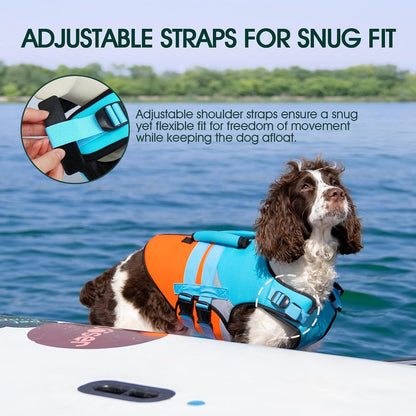 Dog Life Jacket with Rescue Handle, High Flotation Dogs Swim Vest with Reflective Strips,Adjustable Dog Life Vest for Swimming, Boating, Pool&Beach, Doggy Lifejacket for Small Medium Large Dogs