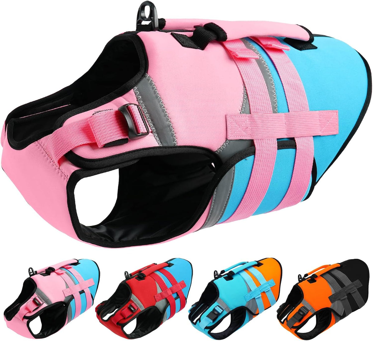Dog Life Jacket with Rescue Handle, High Flotation Dogs Swim Vest with Reflective Strips,Adjustable Dog Life Vest for Swimming, Boating, Pool&Beach, Doggy Lifejacket for Small Medium Large Dogs