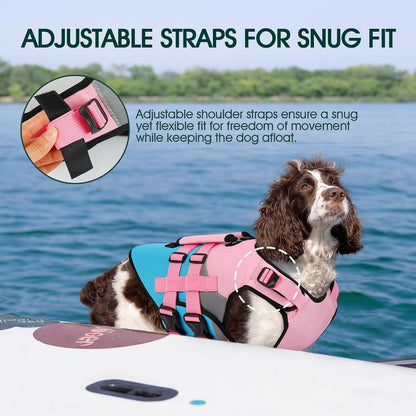 Dog Life Jacket with Rescue Handle, High Flotation Dogs Swim Vest with Reflective Strips,Adjustable Dog Life Vest for Swimming, Boating, Pool&Beach, Doggy Lifejacket for Small Medium Large Dogs