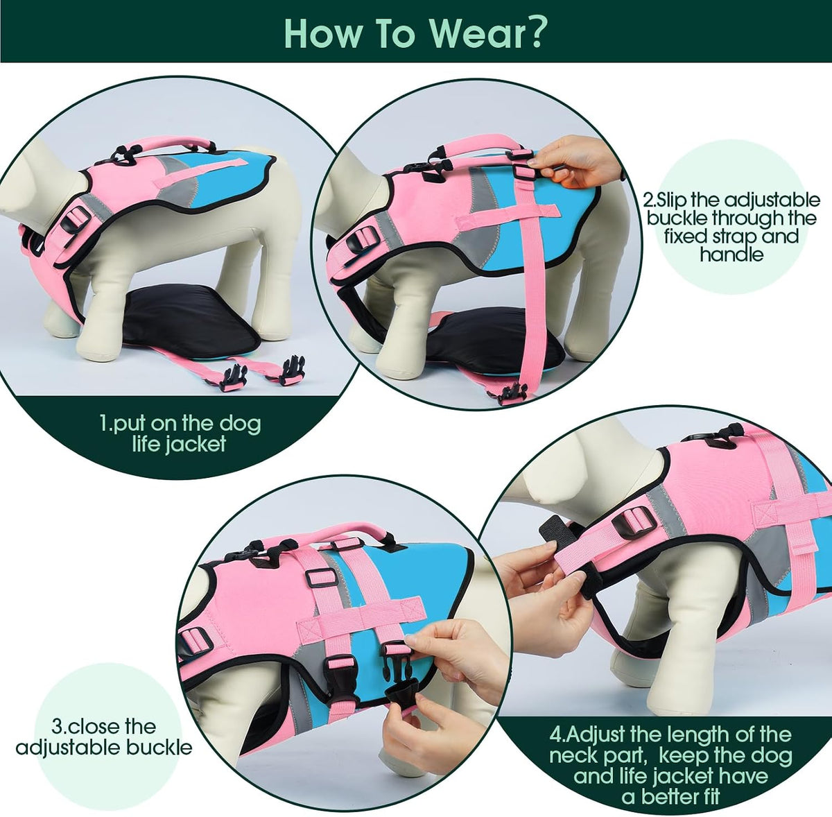 Dog Life Jacket with Rescue Handle, High Flotation Dogs Swim Vest with Reflective Strips,Adjustable Dog Life Vest for Swimming, Boating, Pool&Beach, Doggy Lifejacket for Small Medium Large Dogs