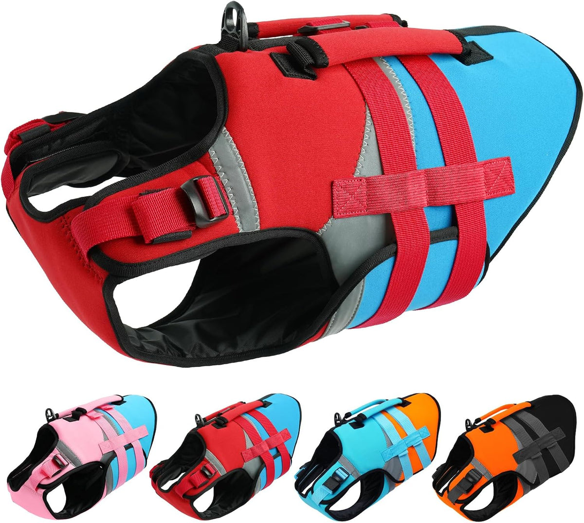 Dog Life Jacket with Rescue Handle, High Flotation Dogs Swim Vest with Reflective Strips,Adjustable Dog Life Vest for Swimming, Boating, Pool&Beach, Doggy Lifejacket for Small Medium Large Dogs