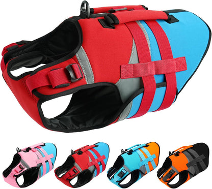 Dog Life Jacket with Rescue Handle, High Flotation Dogs Swim Vest with Reflective Strips,Adjustable Dog Life Vest for Swimming, Boating, Pool&Beach, Doggy Lifejacket for Small Medium Large Dogs