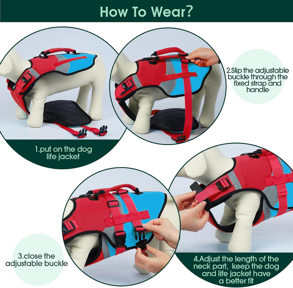 Dog Life Jacket with Rescue Handle, High Flotation Dogs Swim Vest with Reflective Strips,Adjustable Dog Life Vest for Swimming, Boating, Pool&Beach, Doggy Lifejacket for Small Medium Large Dogs