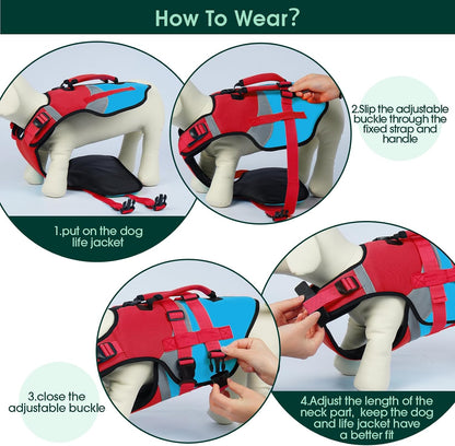 Dog Life Jacket with Rescue Handle, High Flotation Dogs Swim Vest with Reflective Strips,Adjustable Dog Life Vest for Swimming, Boating, Pool&Beach, Doggy Lifejacket for Small Medium Large Dogs