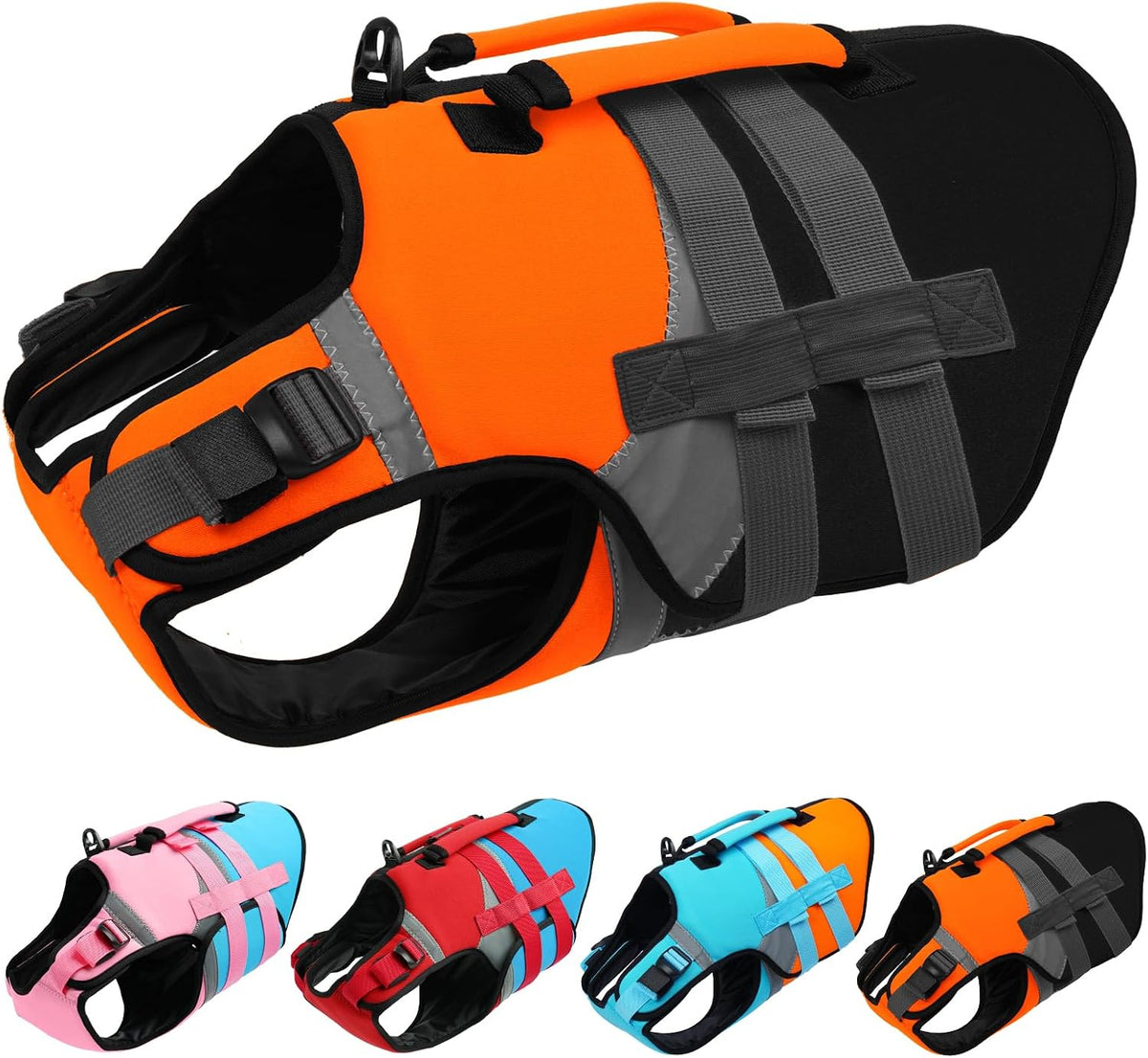 Dog Life Jacket with Rescue Handle, High Flotation Dogs Swim Vest with Reflective Strips,Adjustable Dog Life Vest for Swimming, Boating, Pool&Beach, Doggy Lifejacket for Small Medium Large Dogs