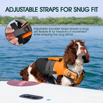 Dog Life Jacket with Rescue Handle, High Flotation Dogs Swim Vest with Reflective Strips,Adjustable Dog Life Vest for Swimming, Boating, Pool&Beach, Doggy Lifejacket for Small Medium Large Dogs