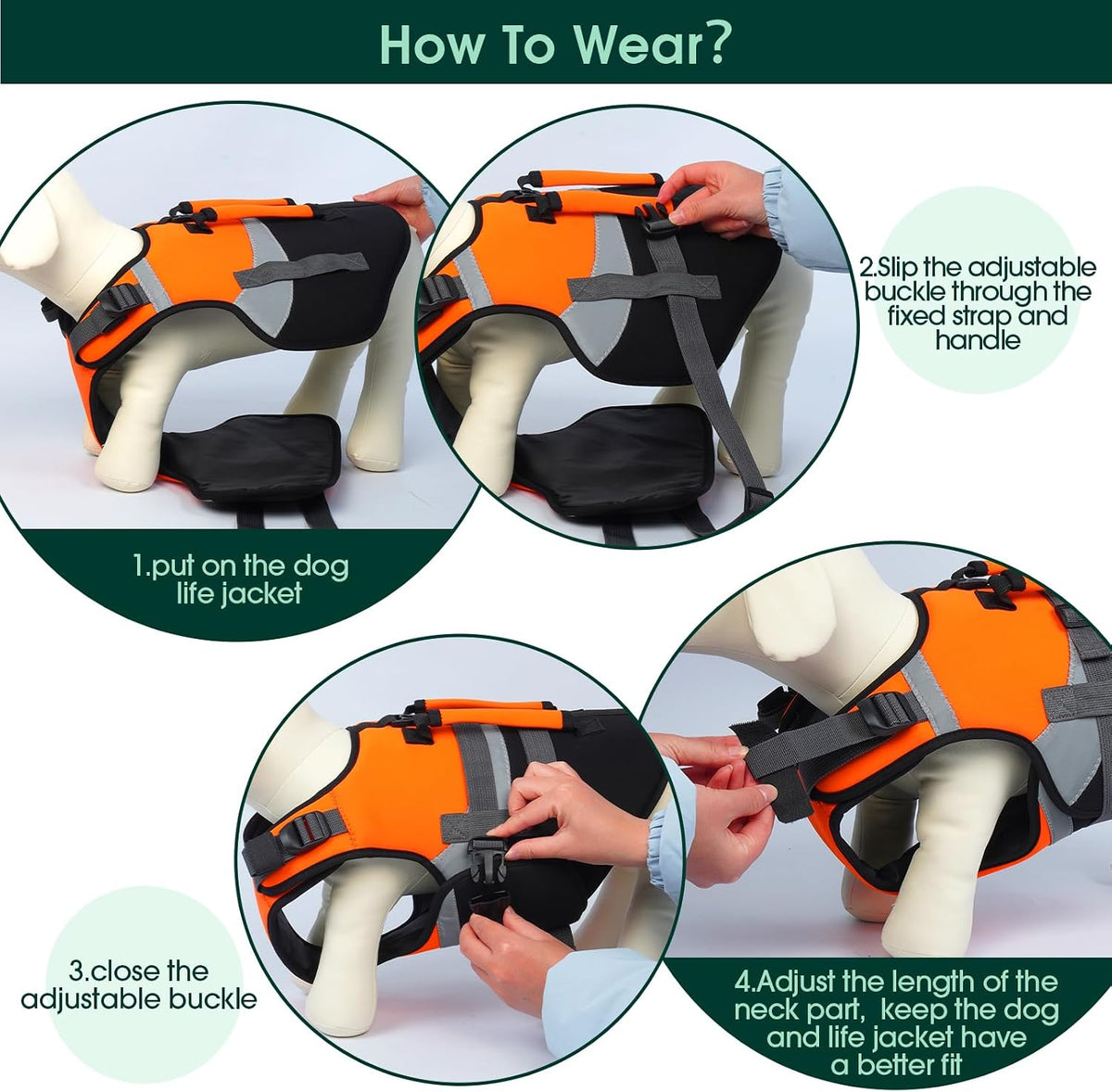 Dog Life Jacket with Rescue Handle, High Flotation Dogs Swim Vest with Reflective Strips,Adjustable Dog Life Vest for Swimming, Boating, Pool&Beach, Doggy Lifejacket for Small Medium Large Dogs