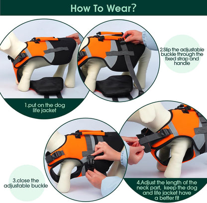 Dog Life Jacket with Rescue Handle, High Flotation Dogs Swim Vest with Reflective Strips,Adjustable Dog Life Vest for Swimming, Boating, Pool&Beach, Doggy Lifejacket for Small Medium Large Dogs
