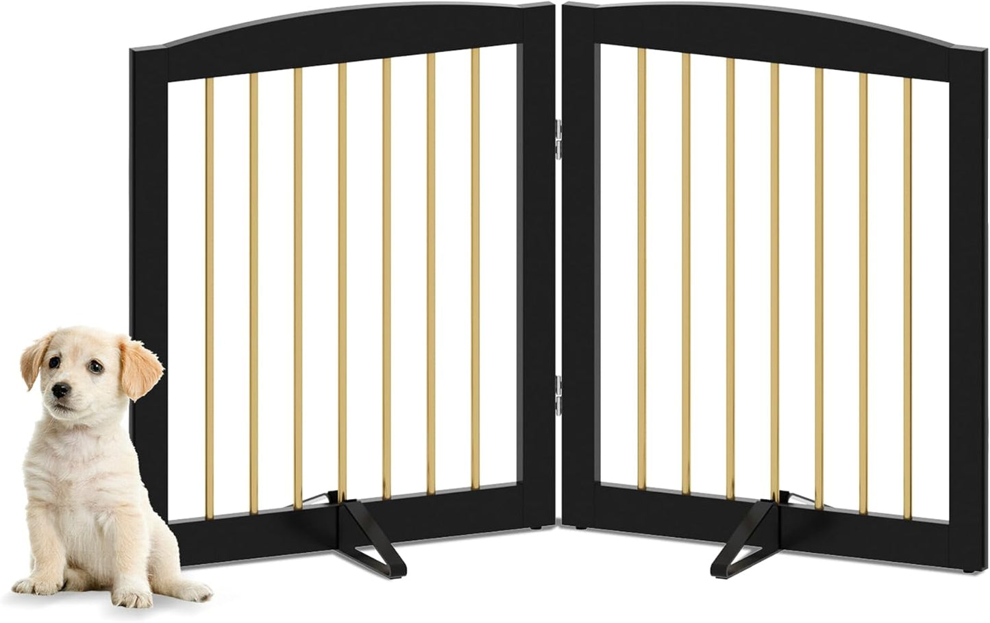 Freestanding Pet Gate for Dogs, Foldable Wooden Dog Gate for House, Indoor Dog Gate for Stair, Doorway, Gates for Dogs Indoor, 80 Inch Wide, 4 Panels 24",White
