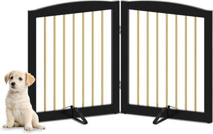 Freestanding Pet Gate for Dogs, Foldable Wooden Dog Gate for House, Indoor Dog Gate for Stair, Doorway, Gates for Dogs Indoor, 80 Inch Wide, 4 Panels 24",White