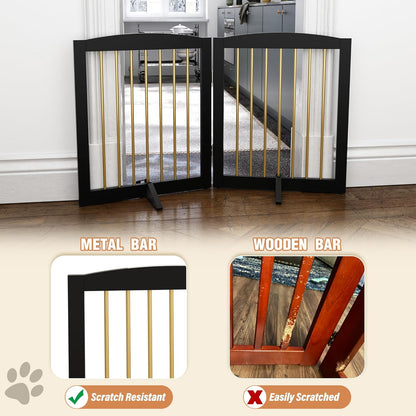 Freestanding Pet Gate for Dogs, Foldable Wooden Dog Gate for House, Indoor Dog Gate for Stair, Doorway, Gates for Dogs Indoor, 80 Inch Wide, 4 Panels 24",White