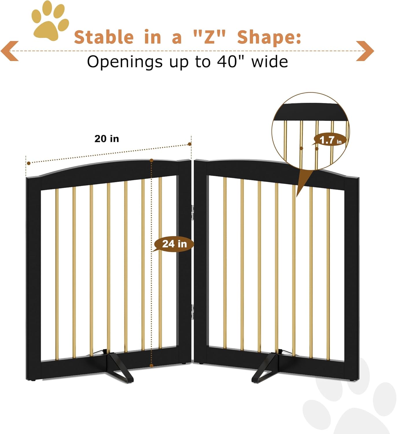 Freestanding Pet Gate for Dogs, Foldable Wooden Dog Gate for House, Indoor Dog Gate for Stair, Doorway, Gates for Dogs Indoor, 80 Inch Wide, 4 Panels 24",White