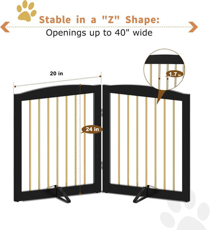 Freestanding Pet Gate for Dogs, Foldable Wooden Dog Gate for House, Indoor Dog Gate for Stair, Doorway, Gates for Dogs Indoor, 80 Inch Wide, 4 Panels 24",White