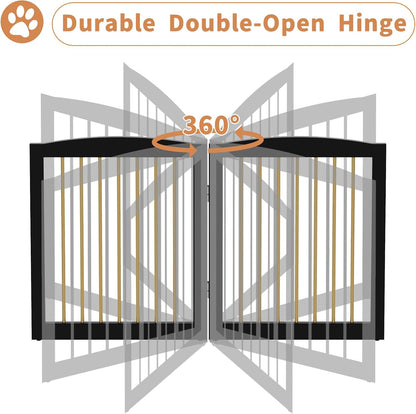 Freestanding Pet Gate for Dogs, Foldable Wooden Dog Gate for House, Indoor Dog Gate for Stair, Doorway, Gates for Dogs Indoor, 80 Inch Wide, 4 Panels 24",White