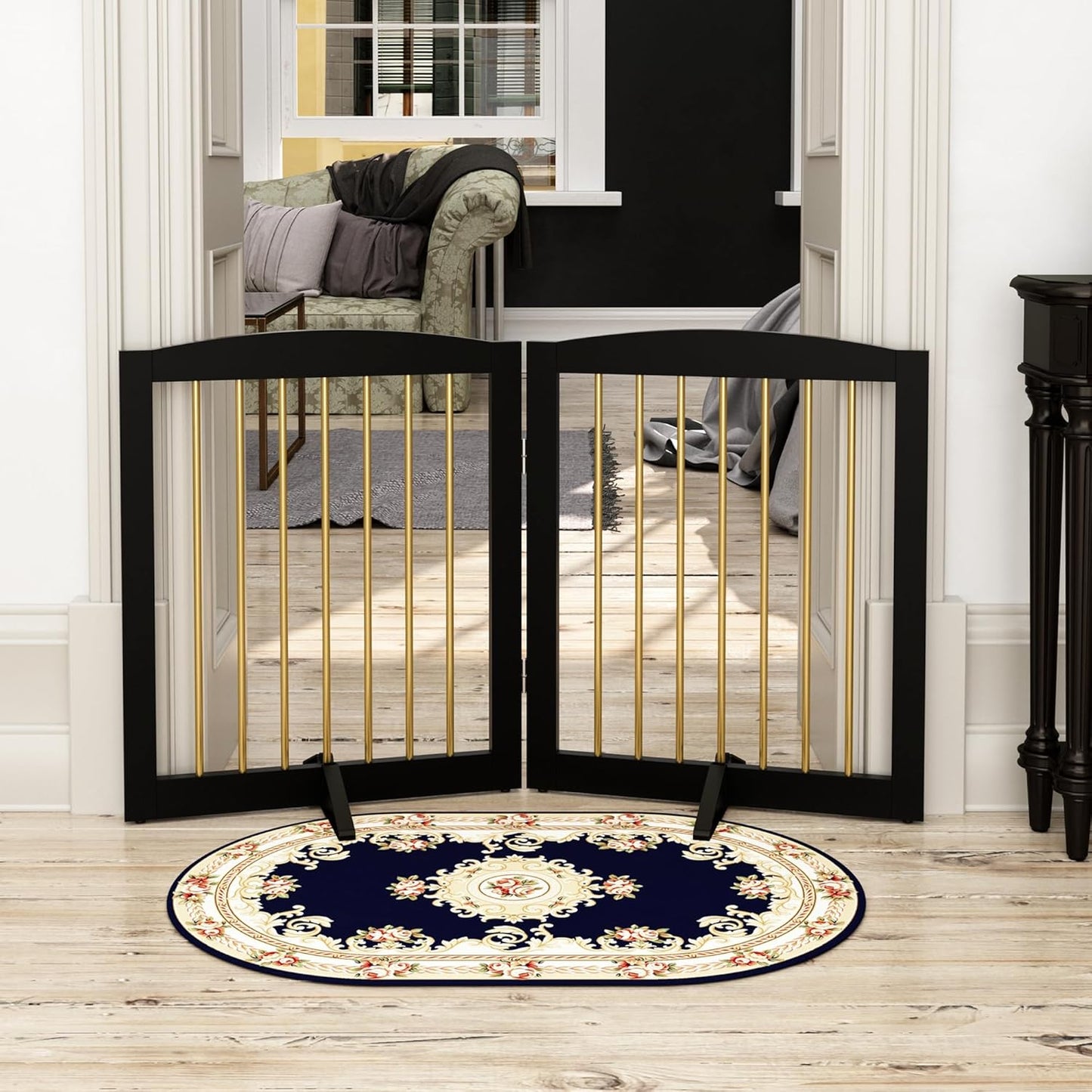 Freestanding Pet Gate for Dogs, Foldable Wooden Dog Gate for House, Indoor Dog Gate for Stair, Doorway, Gates for Dogs Indoor, 80 Inch Wide, 4 Panels 24",White