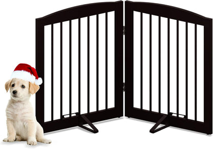 Freestanding Pet Gate for Dogs, Foldable Wooden Dog Gate for House, Indoor Dog Gate for Stair, Doorway, Gates for Dogs Indoor, 80 Inch Wide, 4 Panels 24",White