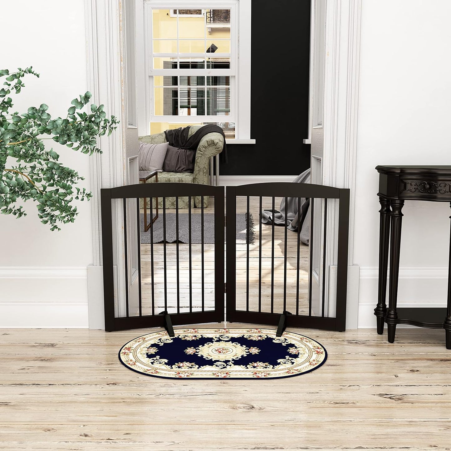 Freestanding Pet Gate for Dogs, Foldable Wooden Dog Gate for House, Indoor Dog Gate for Stair, Doorway, Gates for Dogs Indoor, 80 Inch Wide, 4 Panels 24",White