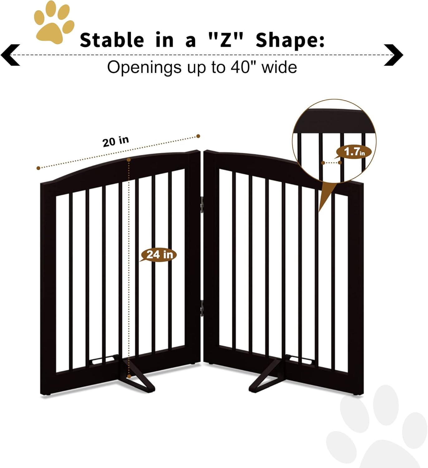 Freestanding Pet Gate for Dogs, Foldable Wooden Dog Gate for House, Indoor Dog Gate for Stair, Doorway, Gates for Dogs Indoor, 80 Inch Wide, 4 Panels 24",White