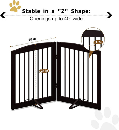 Freestanding Pet Gate for Dogs, Foldable Wooden Dog Gate for House, Indoor Dog Gate for Stair, Doorway, Gates for Dogs Indoor, 80 Inch Wide, 4 Panels 24",White